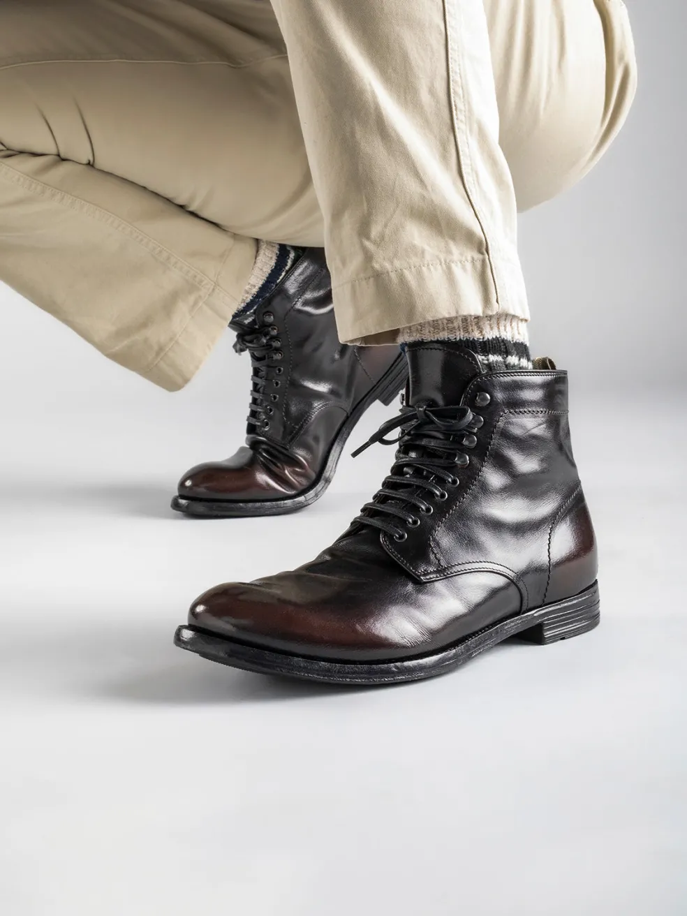 Store Officine Creative ANATOMIA 013 - Black Leather Ankle Boots COFFEE/BLACK