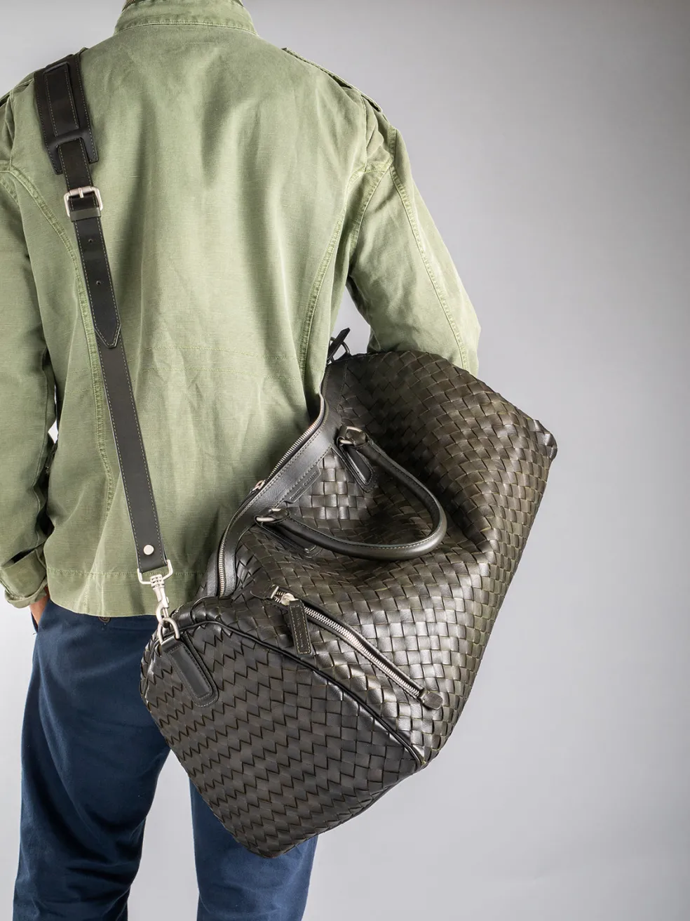 Fashion Officine Creative ARMOR 01 - Green Woven Leather Weekender DEPHTS