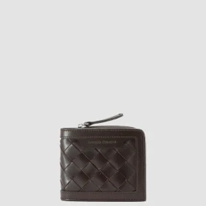 Outlet Officine Creative BERGE’ 104 - Brown Woven Leather Bifold Wallet COFFEE