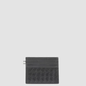 Store Officine Creative BOUDIN 122 - Woven Leather Card Holder BLACK