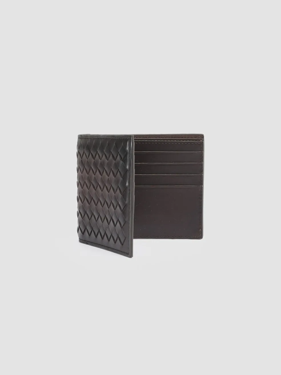 Clearance Officine Creative BOUDIN 123 - Brown Woven Leather Bifold Wallet DARK