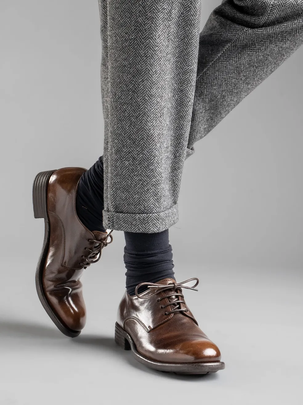 Online Officine Creative CALIXTE 001 - Brown Leather Derby Shoes COFFEE/DARK BROWN