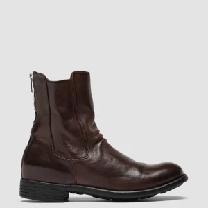 Clearance Officine Creative CALIXTE 049 - Brown Leather Zip Boots DARK BROWN