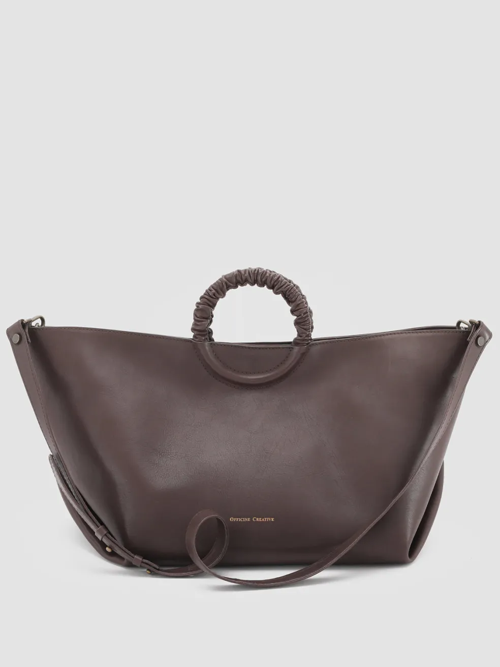 Store Officine Creative CIRCLE 15 - Brown Leather Handle Bag DARK BROWN