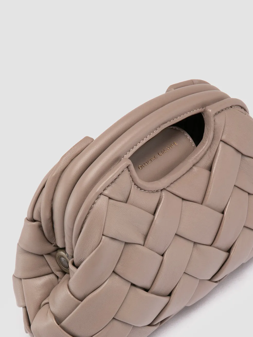 Shop Officine Creative HELEN 12 Plug - Taupe Woven Leather Clutch Bag WALNUT