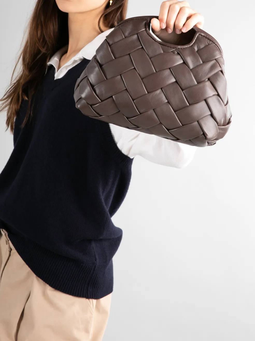 Shop Officine Creative HELEN 12 Plug - Taupe Woven Leather Clutch Bag WALNUT