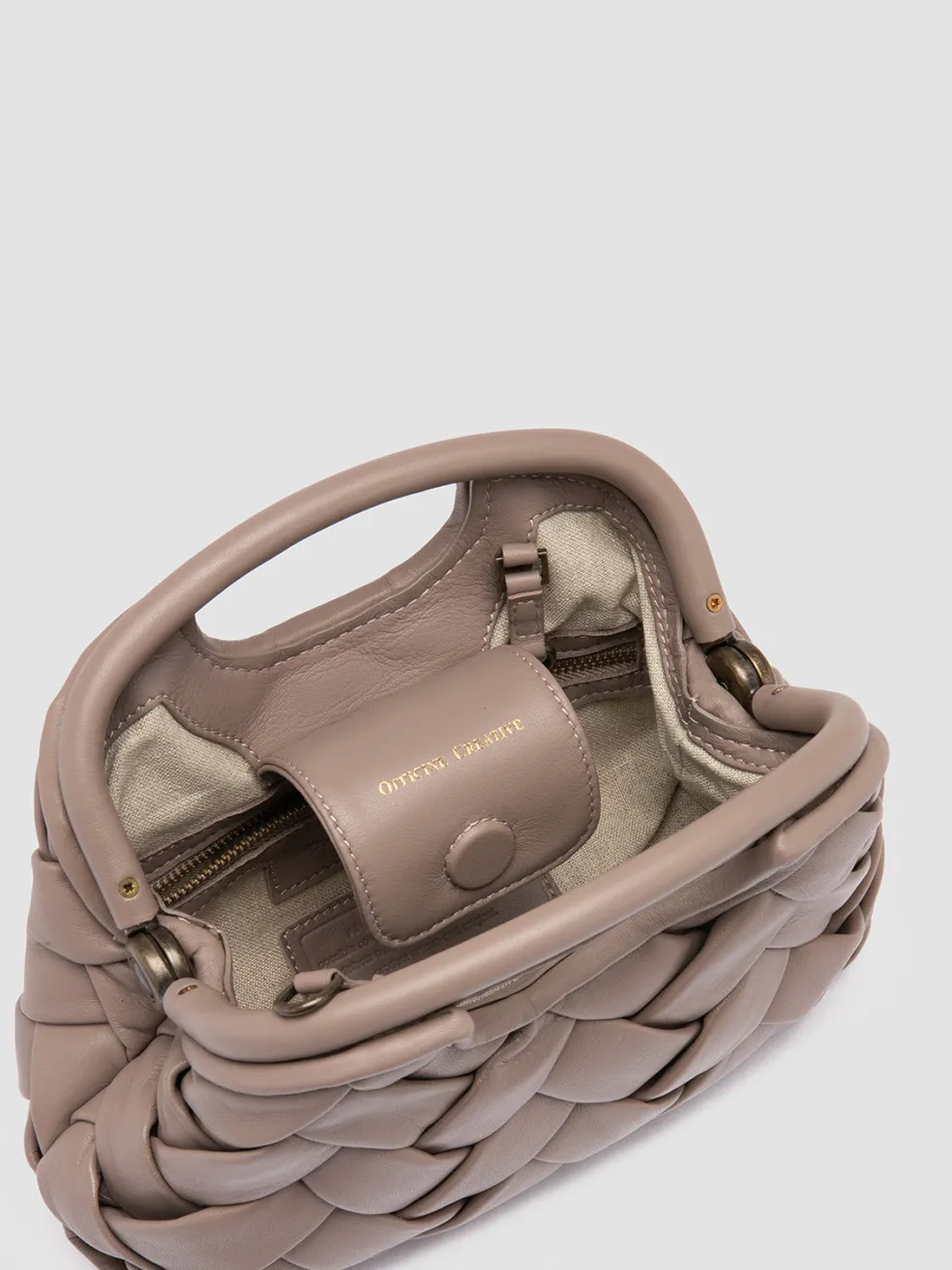 Shop Officine Creative HELEN 12 Plug - Taupe Woven Leather Clutch Bag WALNUT