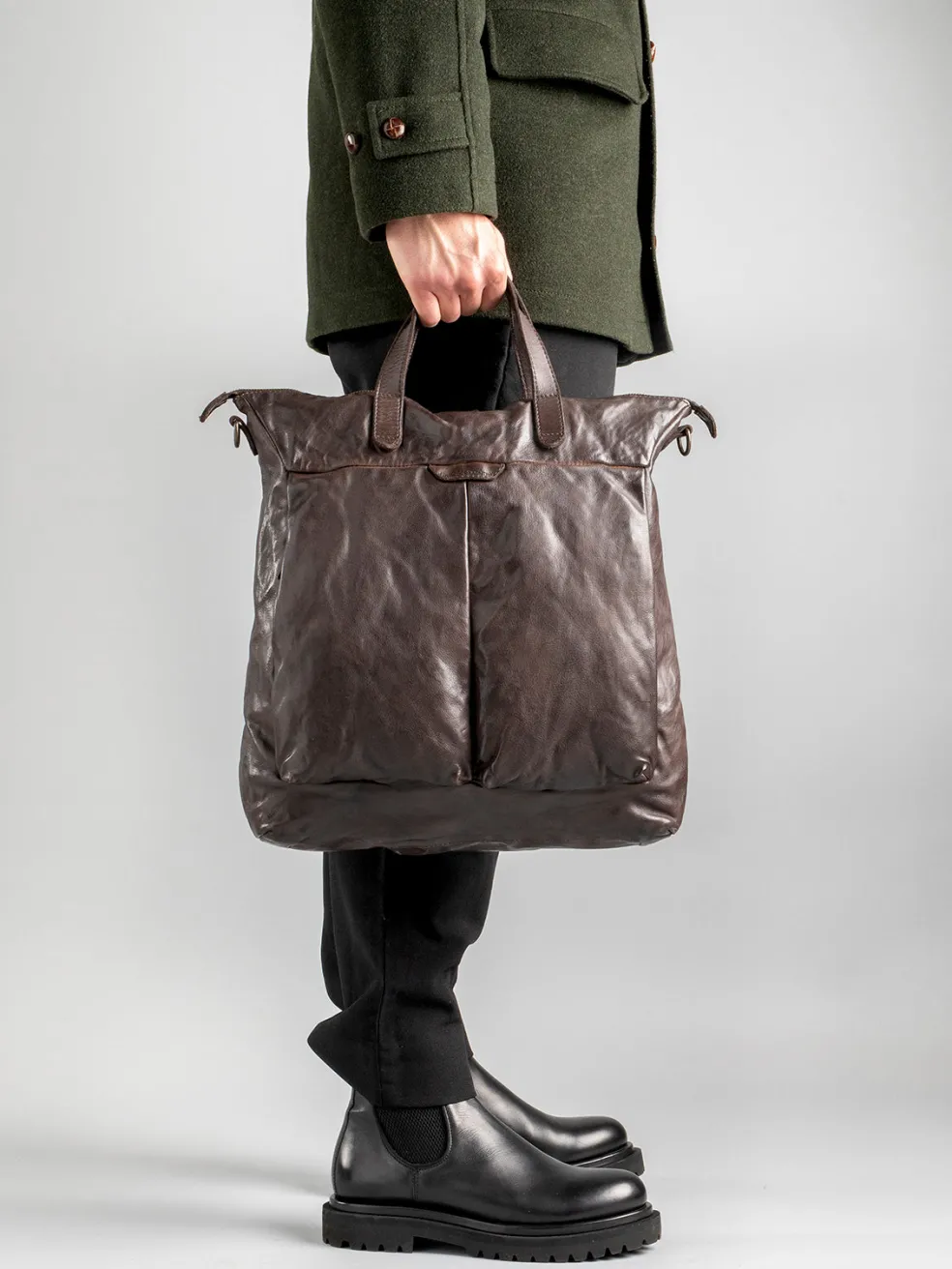 Store Officine Creative HELMET 27 - Leather Tote Bag BLACK