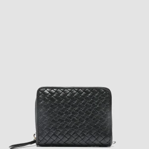 Store Officine Creative JULIET 102 - Woven Leather Zip-Around Wallet BLACK
