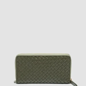 Fashion Officine Creative JULIET 101 - Green Woven Leather Zip-around Wallet CONIFERA