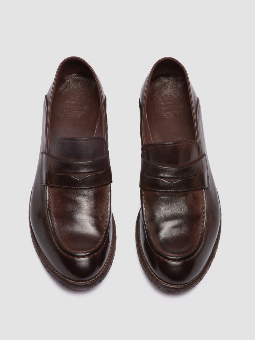 Store Officine Creative LEXIKON 140 - Brown Leather Penny Loafers DARK BROWN