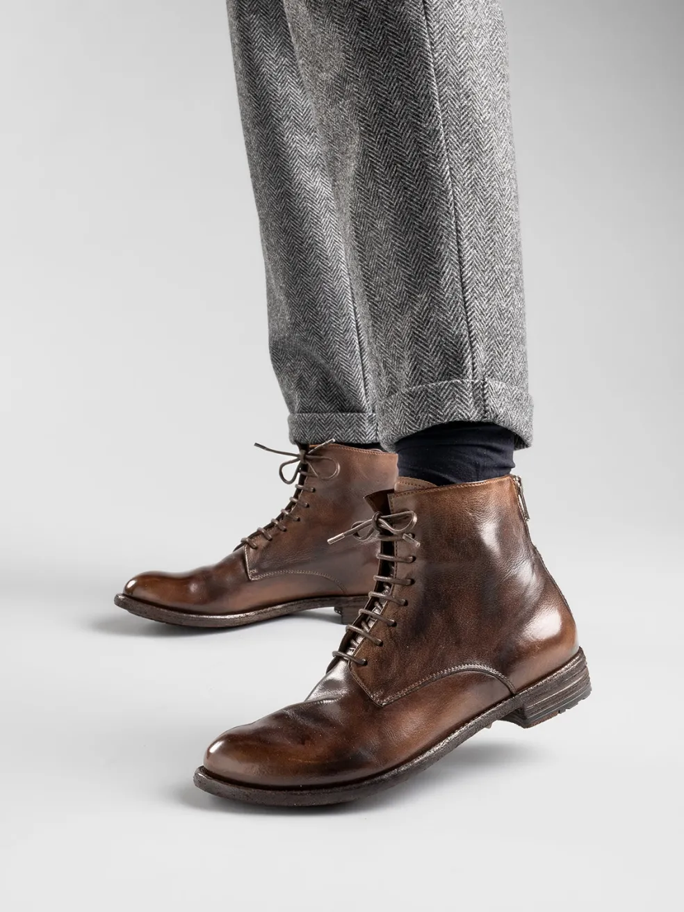 Online Officine Creative LEXIKON 123 - Brown Zipped Leather Ankle Boots COFFEE/DARK BROWN