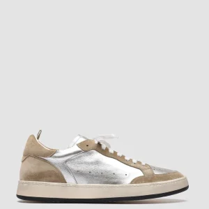 Outlet Officine Creative MAGIC 001 - White Leather And Suede Low Top Sneakers TAUPE/SILVER