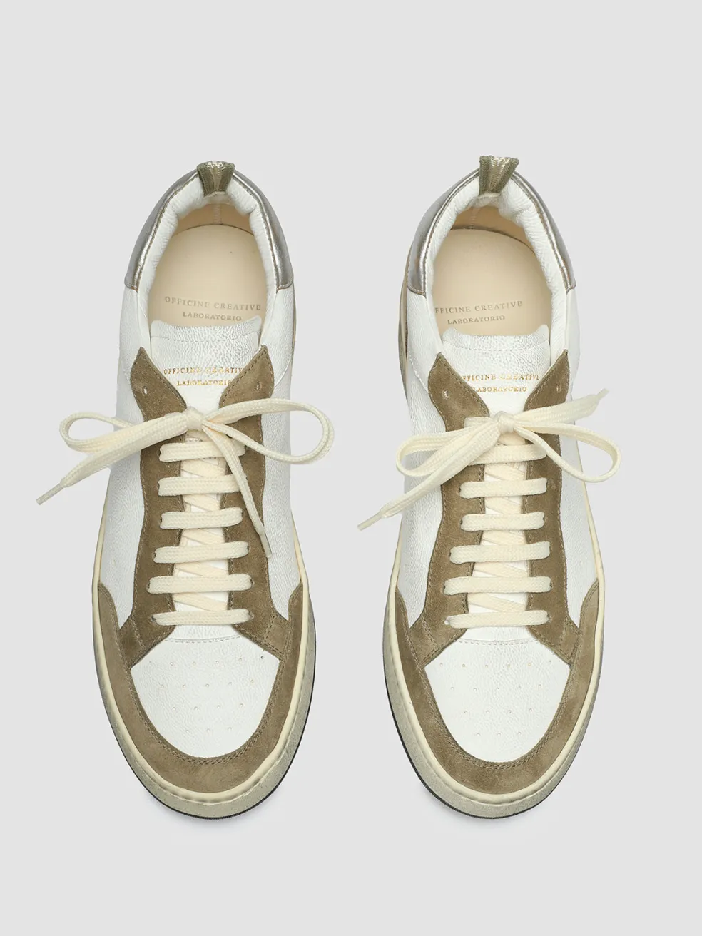Shop Officine Creative MAGIC 001 - White Leather And Suede Low Top Sneakers MULTICOLOR