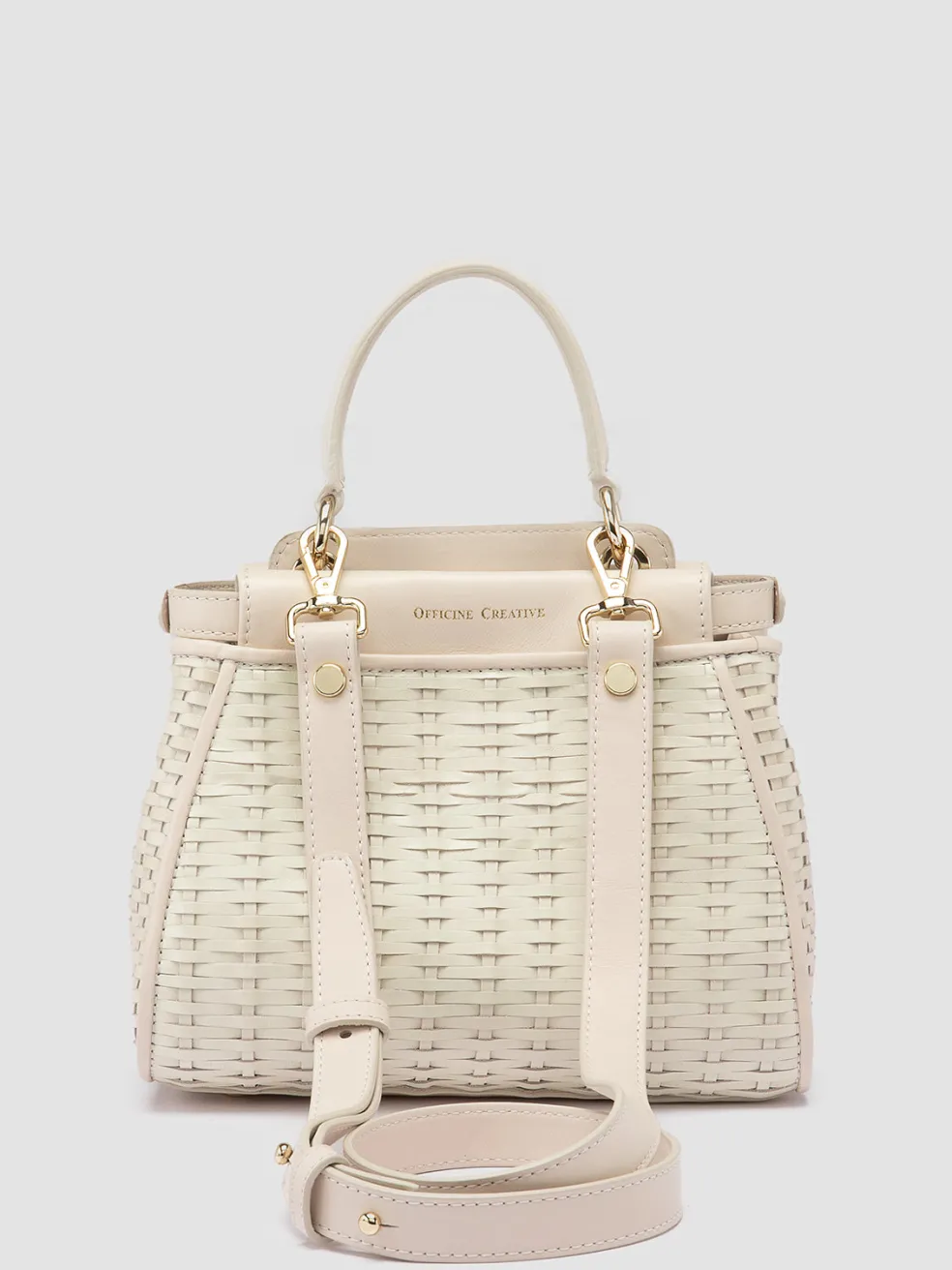 Shop Officine Creative NOLITA 029 - White Woven Leather Handle Bag OFF WHITE