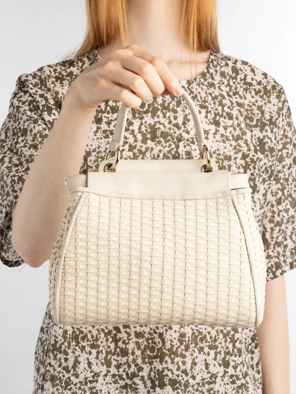 Shop Officine Creative NOLITA 029 - White Woven Leather Handle Bag OFF WHITE