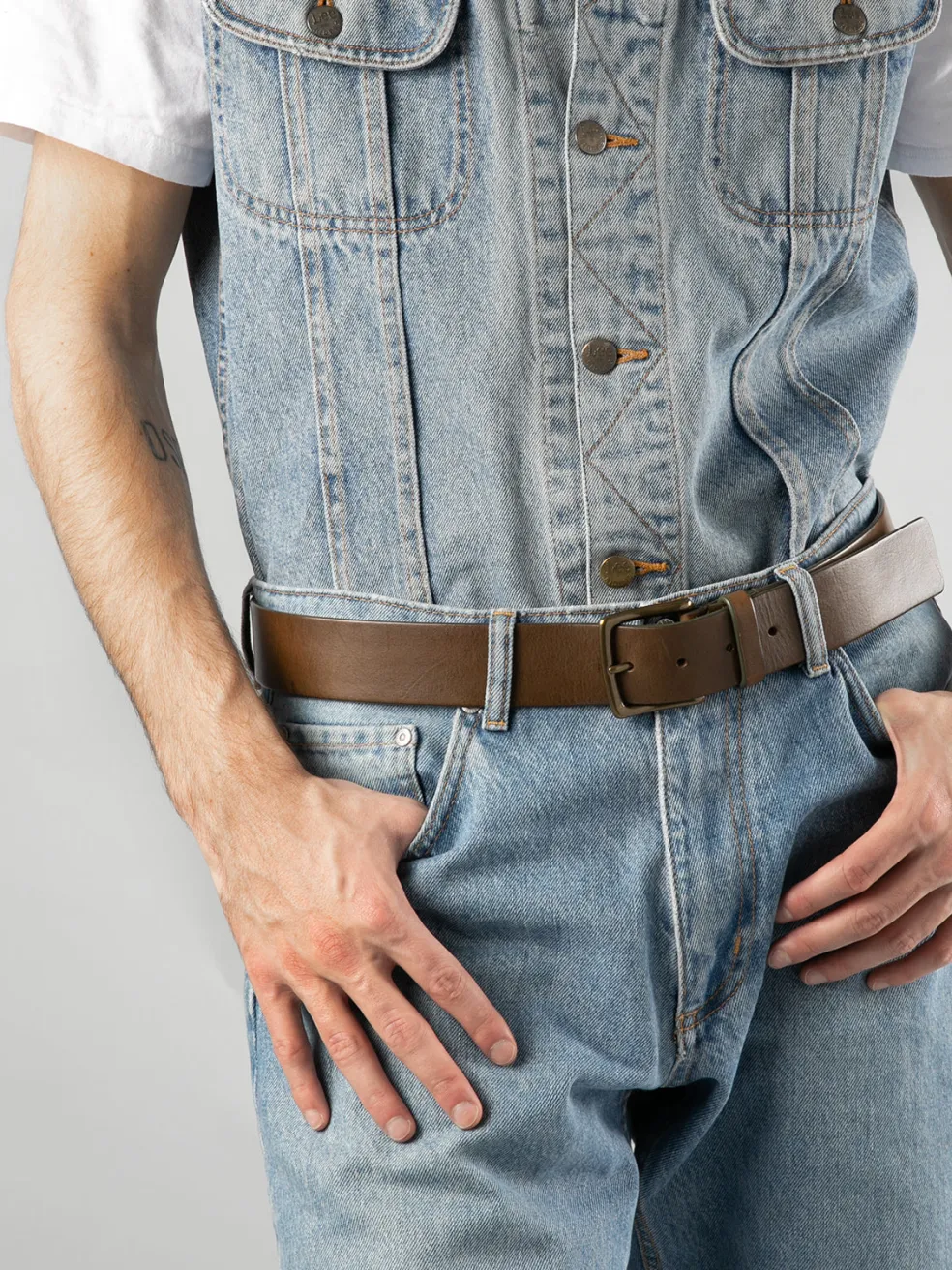 New Officine Creative OC STRIP 22 - Brown Leather Belt TESTA DI MORO