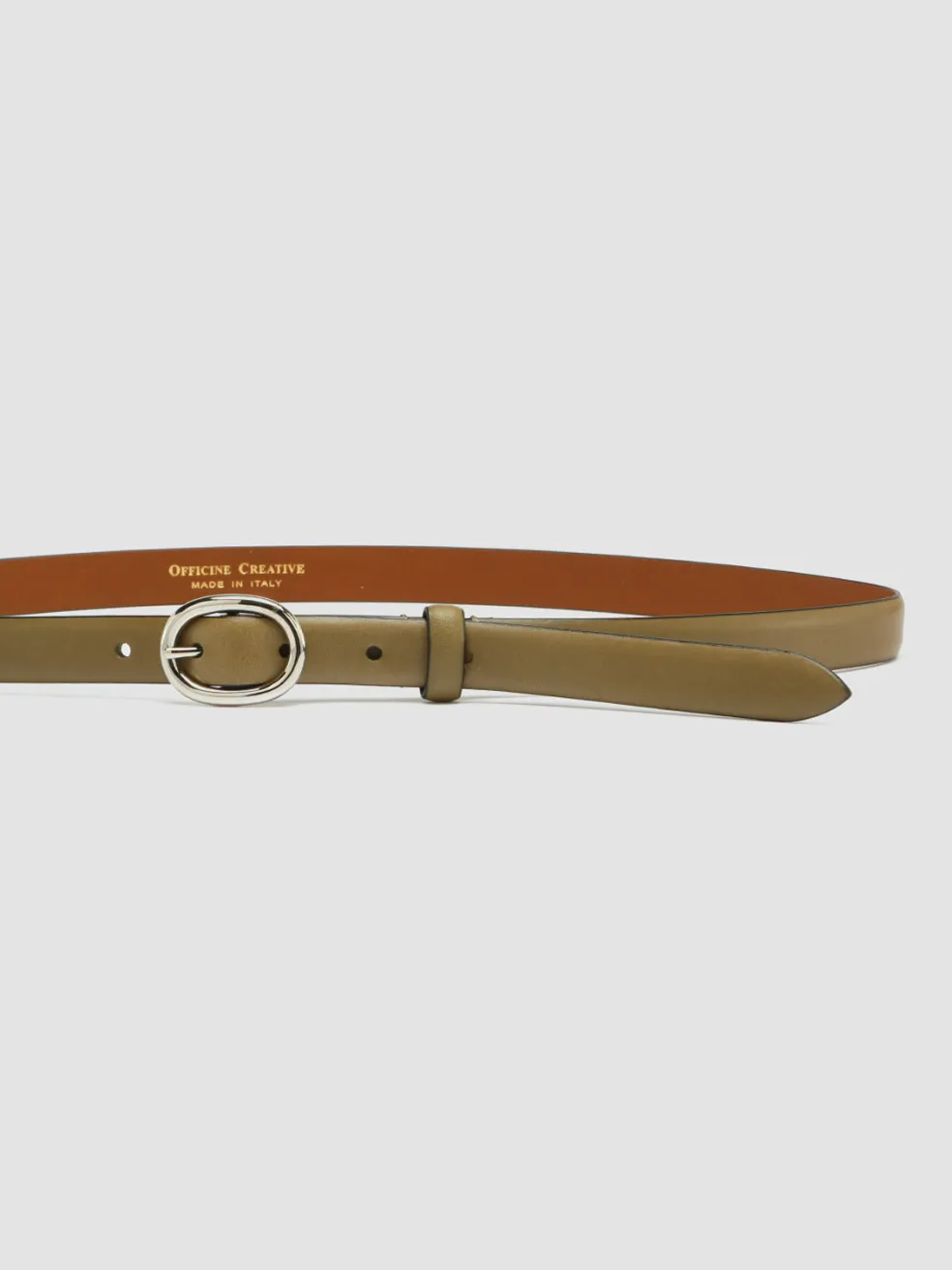 Store Officine Creative OC STRIP 56 - Green Leather Belt OLIVE