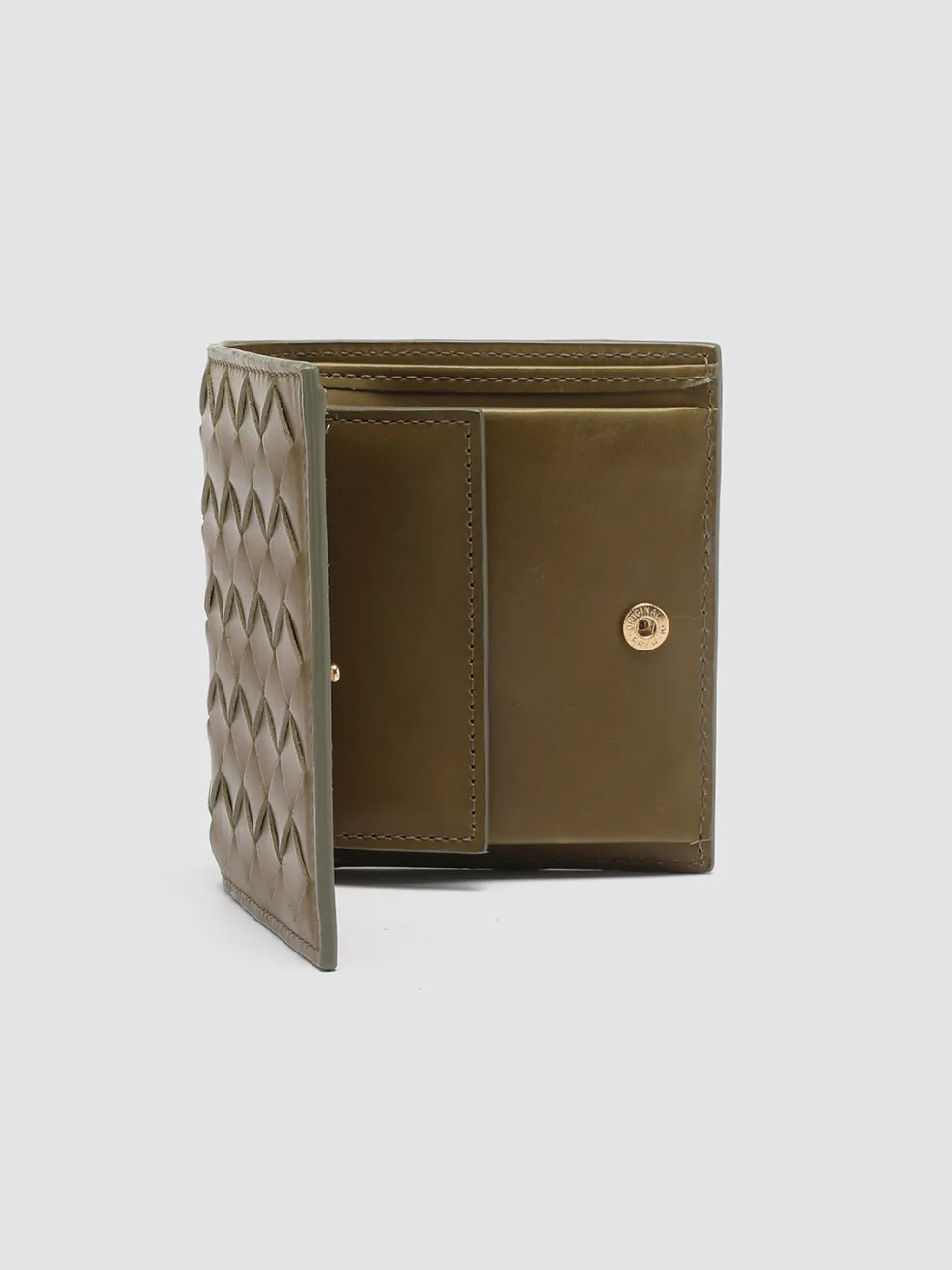 Best Sale Officine Creative POCHE 111 - Green Woven Leather Bifold Wallet FIR GREEN