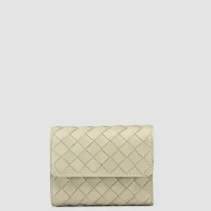Hot Officine Creative POCHE 110 - Ivory Woven Leather Trifold Wallet OAT MILK