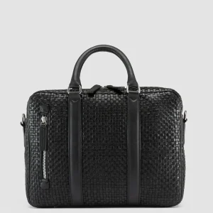 Online Officine Creative QUENTIN 110 - Woven Leather Briefcase BLACK