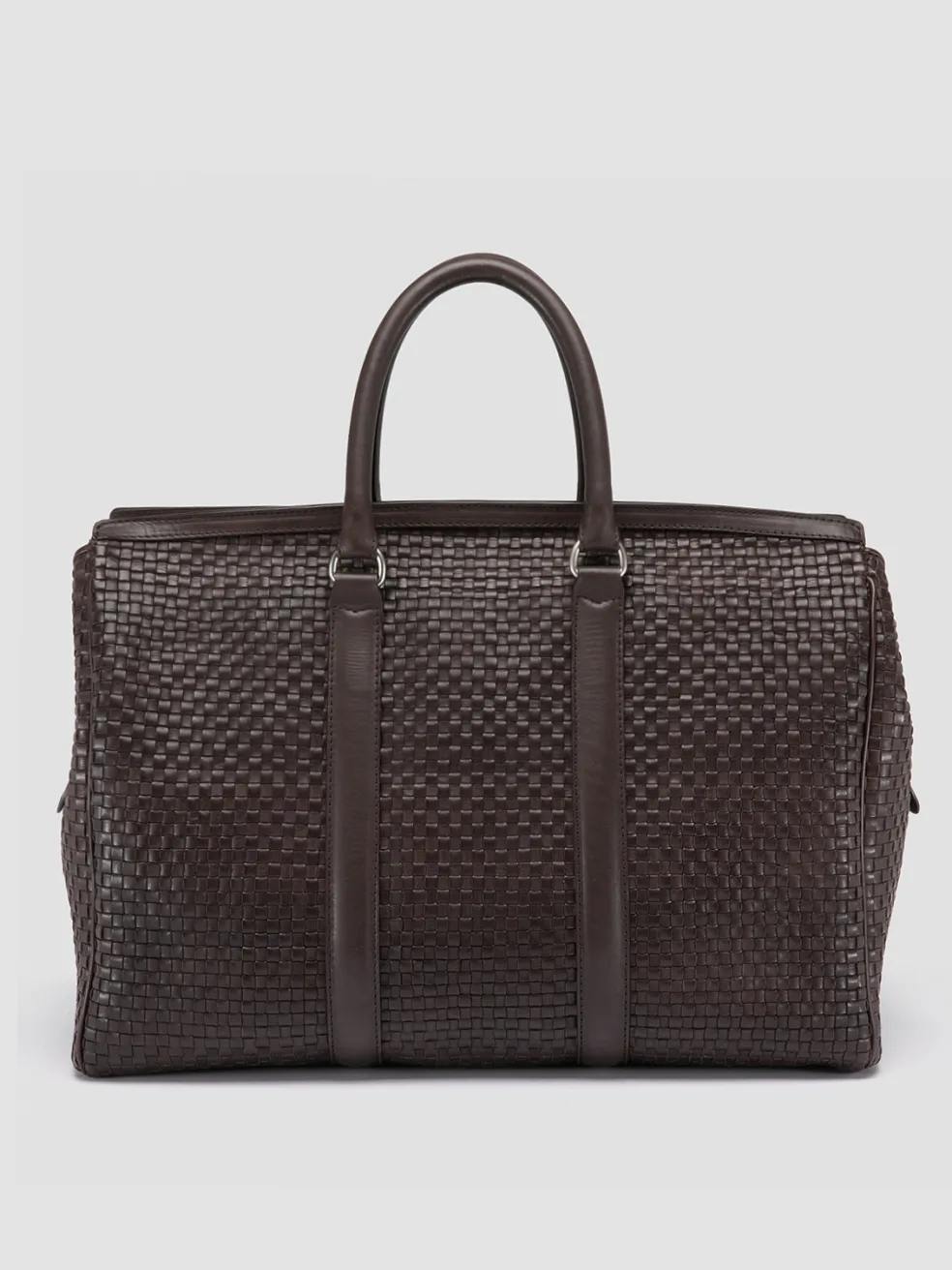 Hot Officine Creative QUENTIN 109 - Brown Woven Leather Weekender DARK BROWN