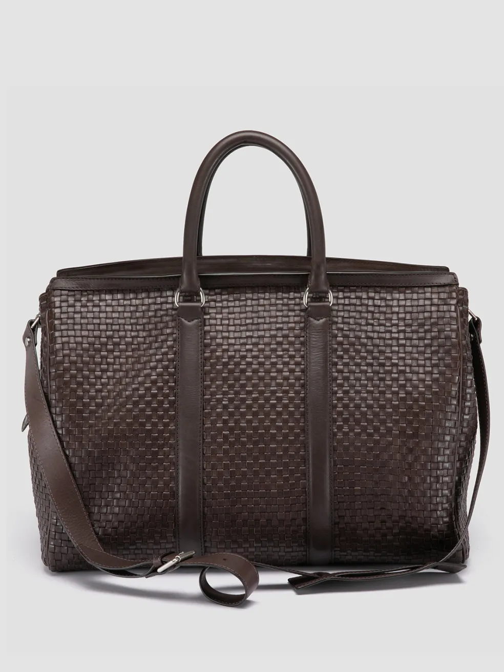 Hot Officine Creative QUENTIN 109 - Brown Woven Leather Weekender DARK BROWN