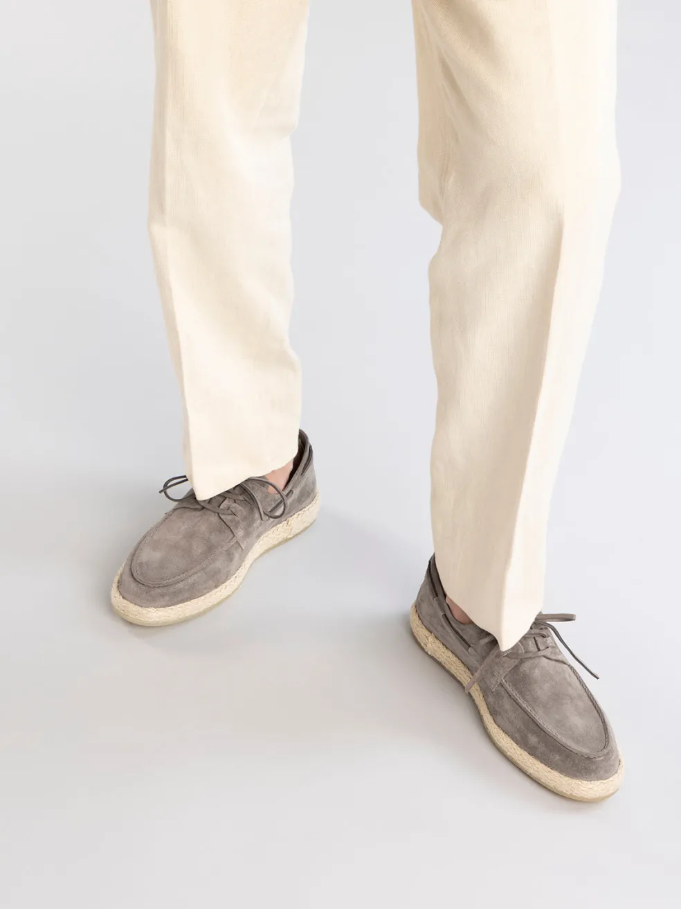 Cheap Officine Creative ROPED 005 - Grey Suede Boat Shoes NEBBIA