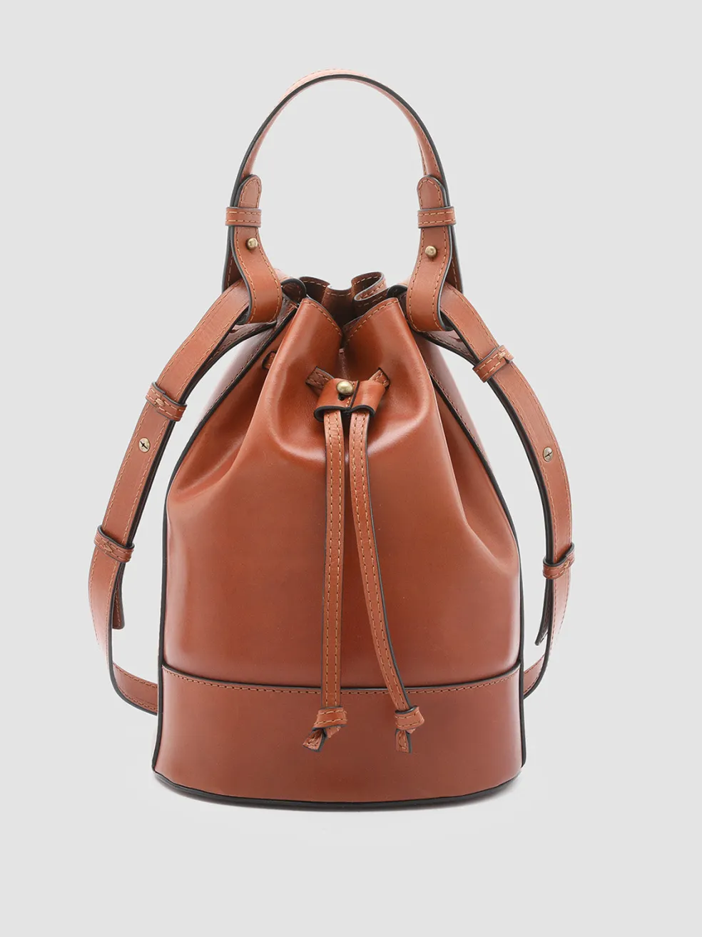 Outlet Officine Creative SADDLE 08 - Brown Leather Bucket Bag COTTO