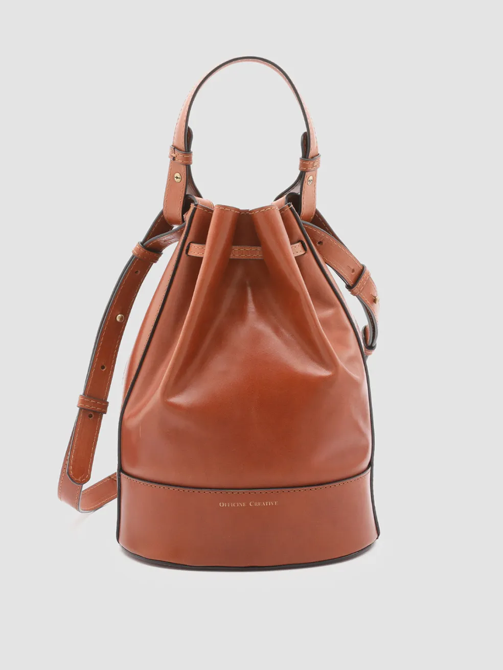 Outlet Officine Creative SADDLE 08 - Brown Leather Bucket Bag COTTO