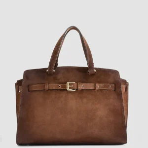 Best Officine Creative SADDLE 020 - Brown Suede Handle Bag CASTAGNO