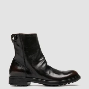 Shop Officine Creative SERGEANT 104 - Brown Leather Zipped Boots CAFFE'/SUPERNERO                                  